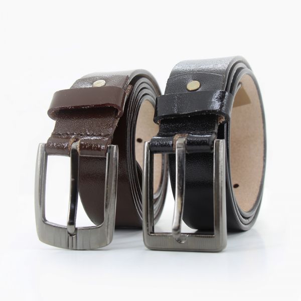Mens Leather Dress & Jeans Belt with Brushed Silver