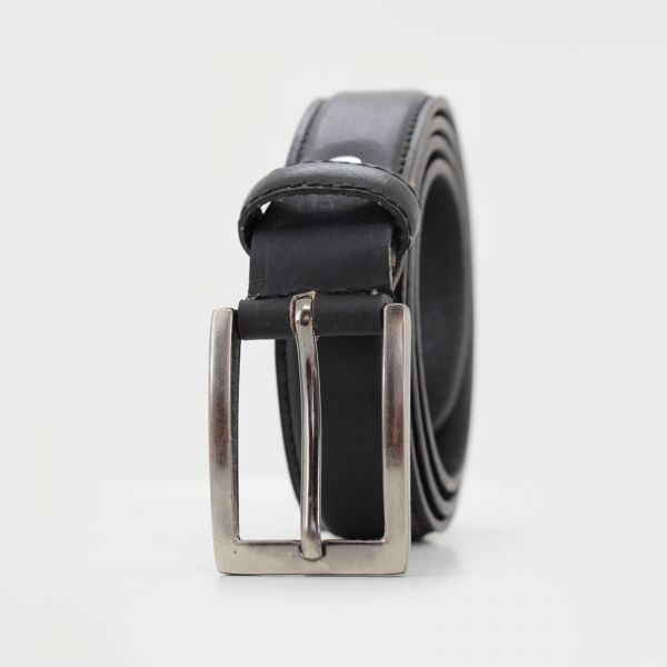 Genuine Leather Formal Profile Mens Belt with Brush Silver Shine Buckle width-30MM Colour Black