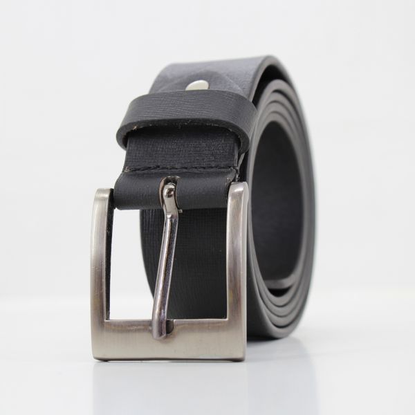 Mens Leather Jeans Belt with Brushed Silver Buckle